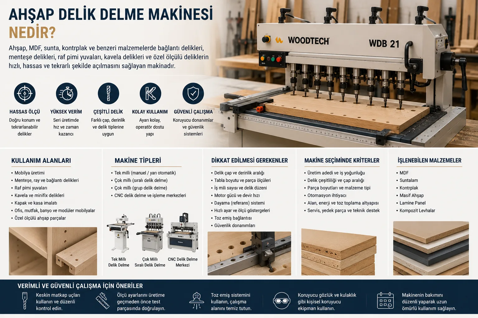 Ahşap Delik Delme Makinesi Nedir? Mobilya ve Atölye Üretiminde Ne İşe Yarar?