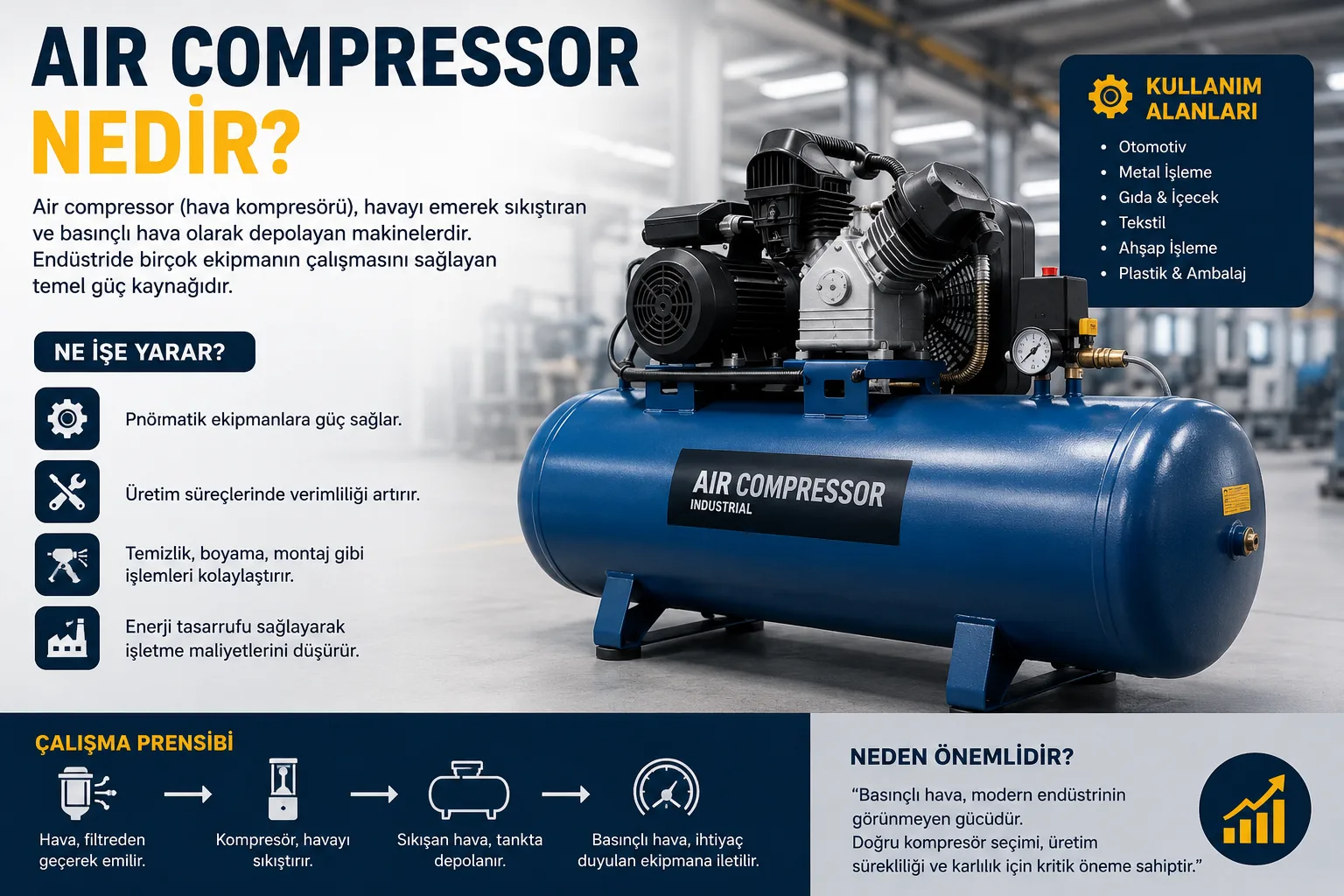 Air Compressor Nedir? Endüstride Hava Kompresörü Ne İşe Yarar?
