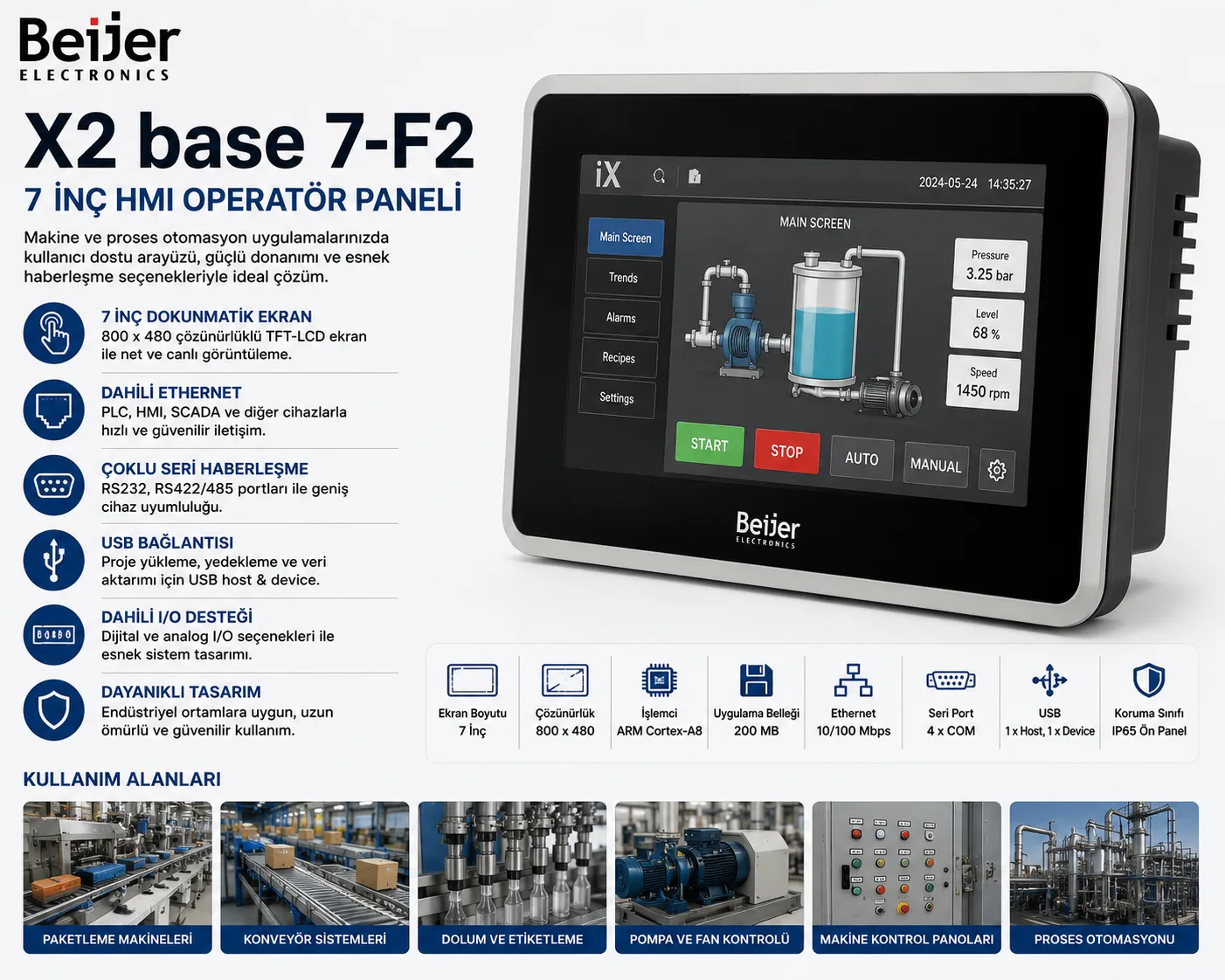 Beijer X2 base 7-F2 7 İnç HMI Operatör Paneli