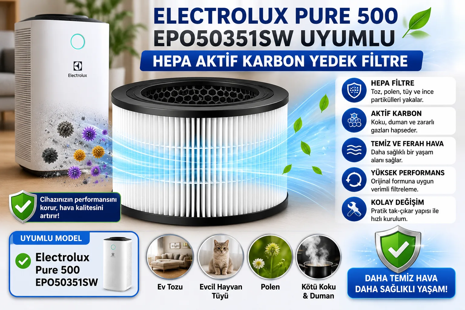 Fakir Vigor Plus Uyumlu HEPA Aktif Karbon Yedek Filtre