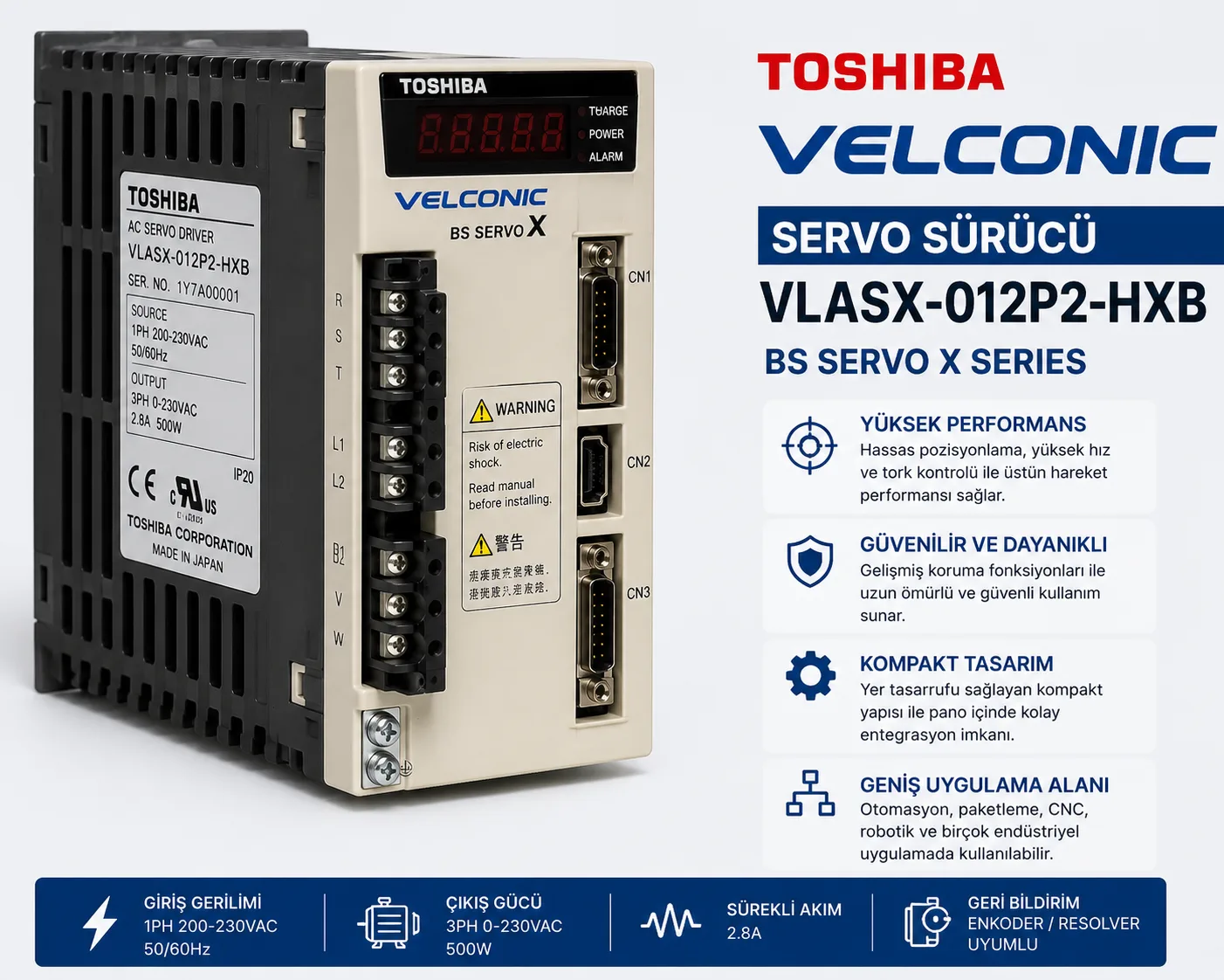 Toshiba VELCONIC VLASX-012P2-HXB AC Servo Sürücü